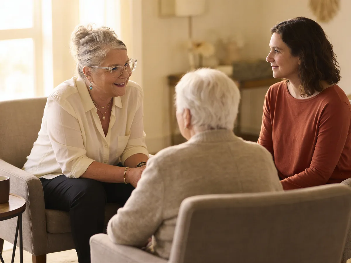 Tammy Rumberger, RN, meeting with a family about an aging parent's care.