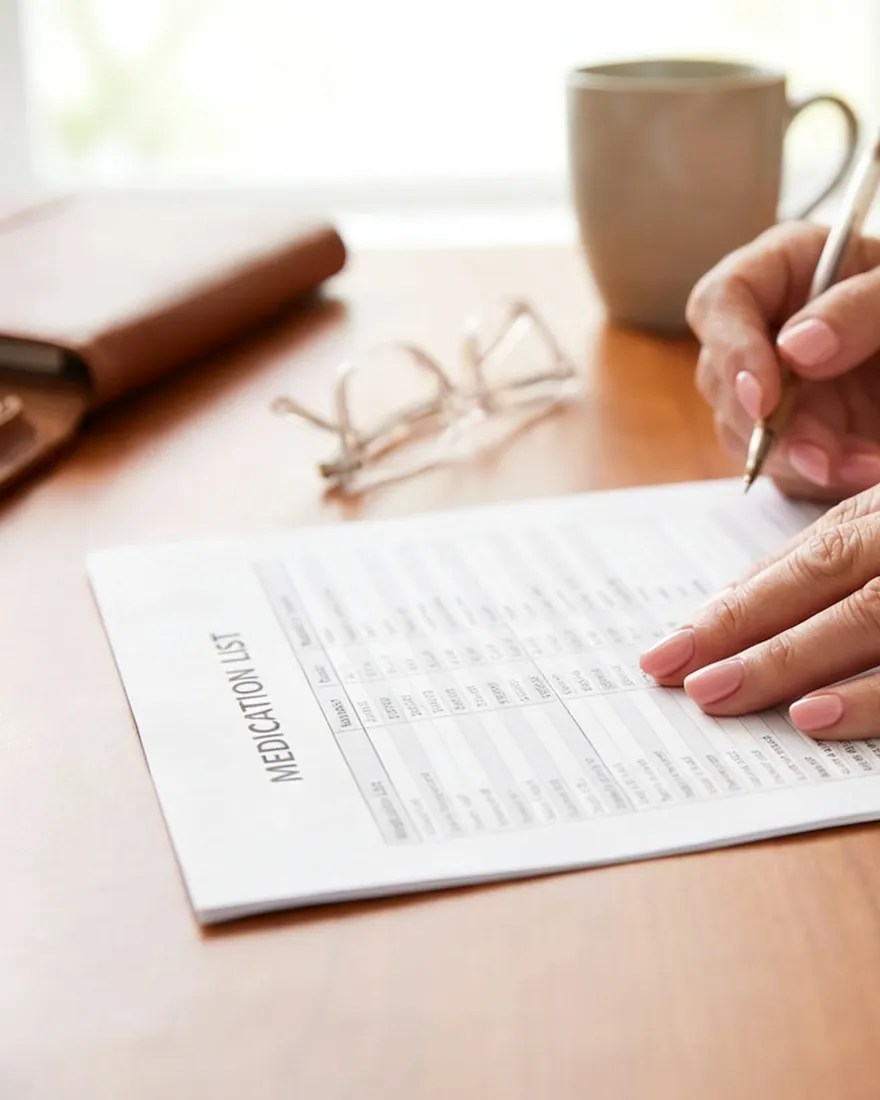 Tammy Rumberger, RN, reviewing a patient's medication list.